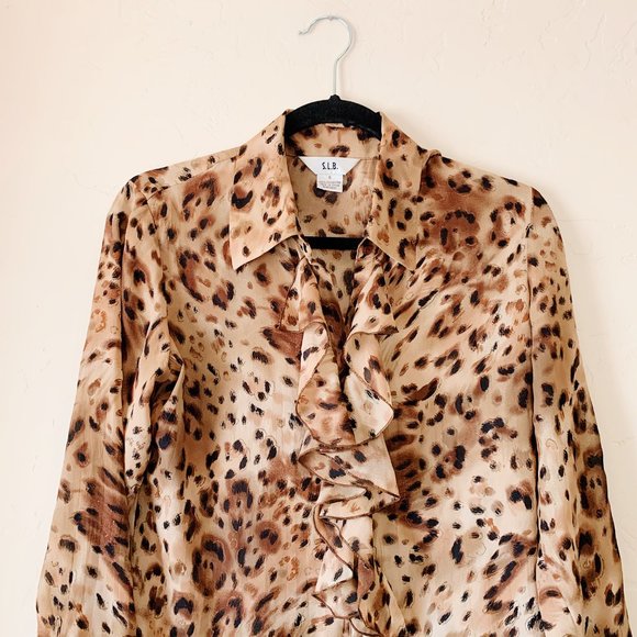 vintage ruffle leopard blouse, small - Picture 5 of 12